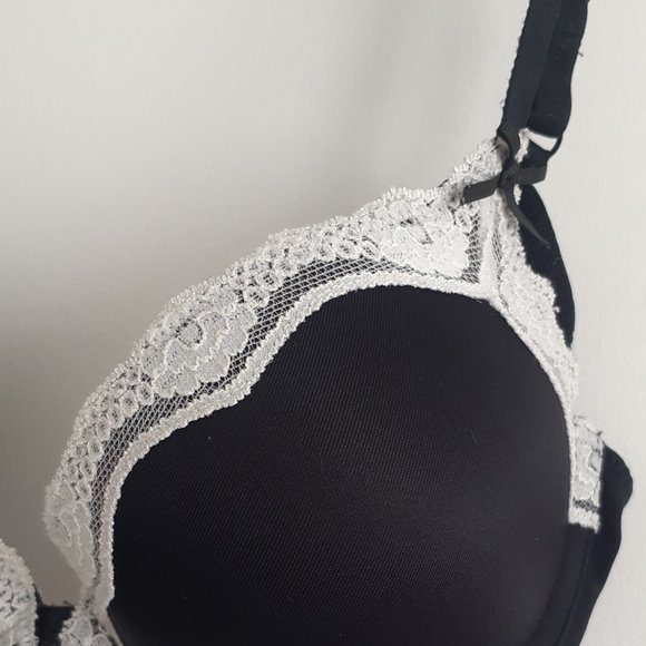 Tommy Hilfiger 36B Push up Plunge Bra Black with White Lace - Picture 3 of 10